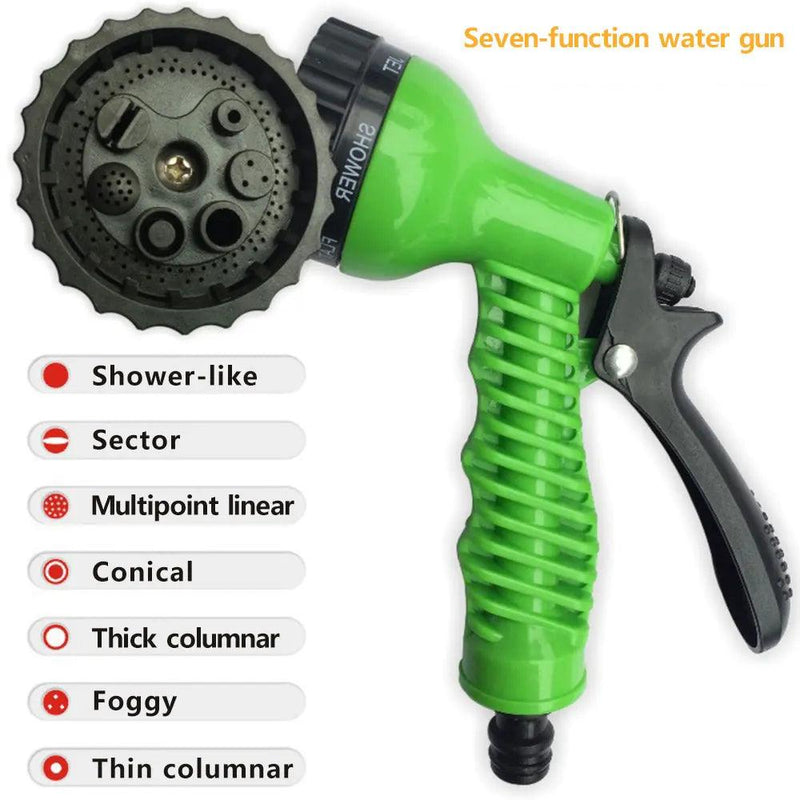 Expansível Magic Water Gun Mangueira Tubo, Carretéis Flexíveis, Pote De Espuma, Lavagem De Carro Pulverizador, 7 Padrões