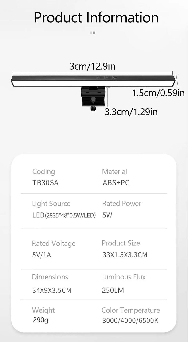Lâmpada de mesa para cuidados com os olhos, 50cm, led, computador, monitor, tela, barra de luz, escurecimento contínuo, leitura, alimentado por usb, lâmpada de mesa suspensa